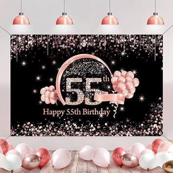 Happy 55th Birthday Decorations Backdrop Banner for Lady/Women Happy 55 Years Old Party Fabric Sign Poster Photo Background 55th Birthday Party Supplies, 59"x35.4"