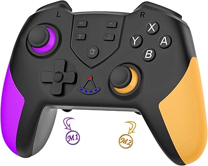 Amazon Switch コントローラー Onefun スイッチ コントローラー 背面ボタン付き マクロ機能 Hd振動 Turbo連射機能付き 6軸ジャイロセンサー搭載 無線 Bluetooth接続 550mah大容量 Nfc機能無し Switchシステムに対応 日本語取扱説明書 パープル オレンジ Onefun