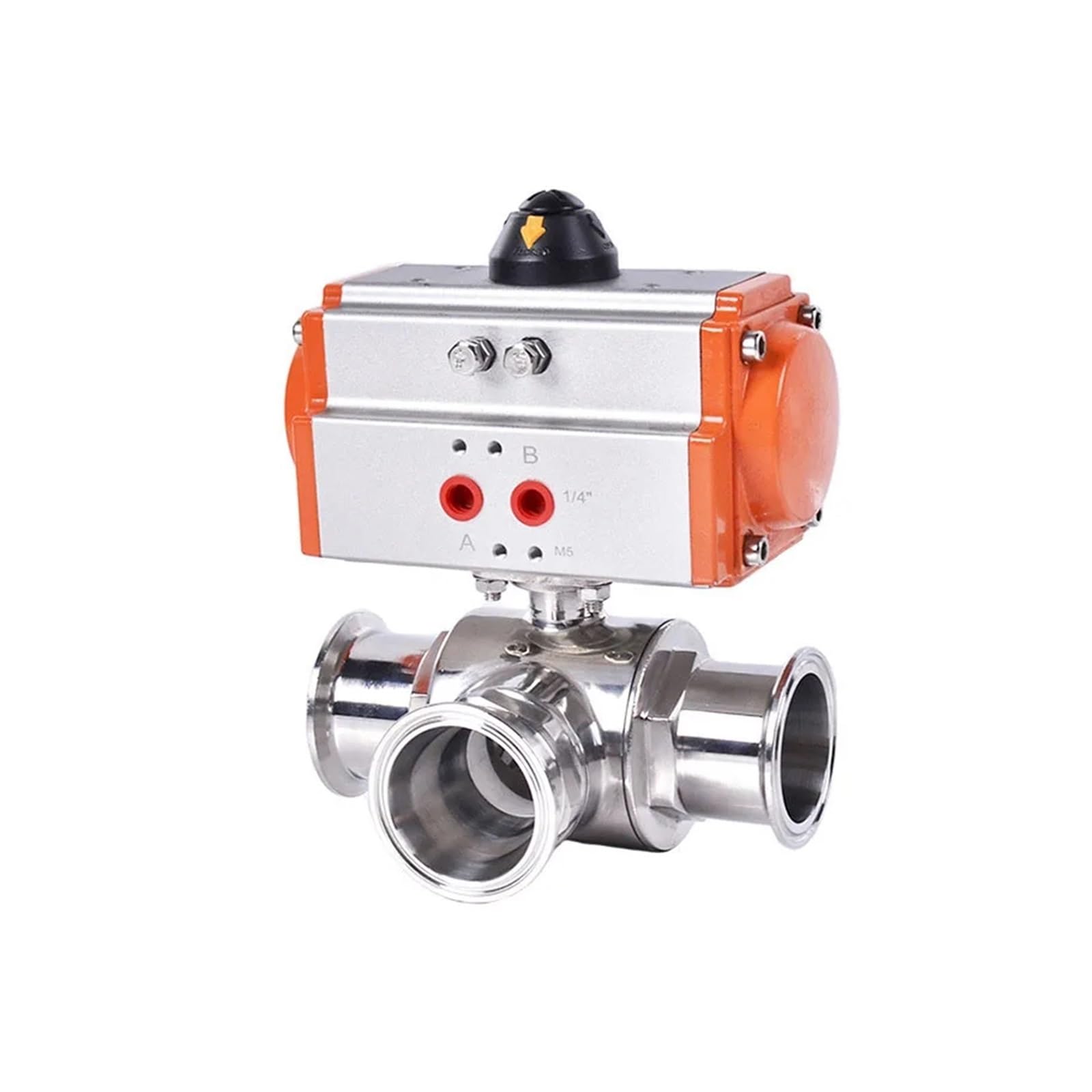 Vanne à bille pneumatique 63mm inox type L coupure rapide double effet