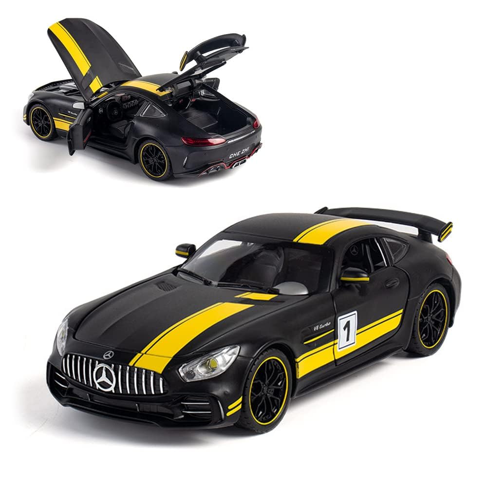 Mr.variya Exquisite car Model 1/24 Benz AMG GTR Toy Cars Model Car, Zinc Alloy Pull Back Toy car with Sound and Light for Kids Boy Girl Gift. (1/24 AMG GTR - Black)