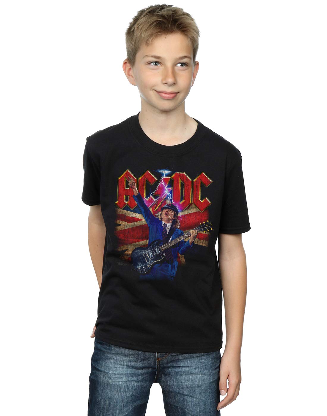 Absolute Cult Boys Black Ac/Dc Angus Union Flag Lightning T-Shirt 3-4 Years