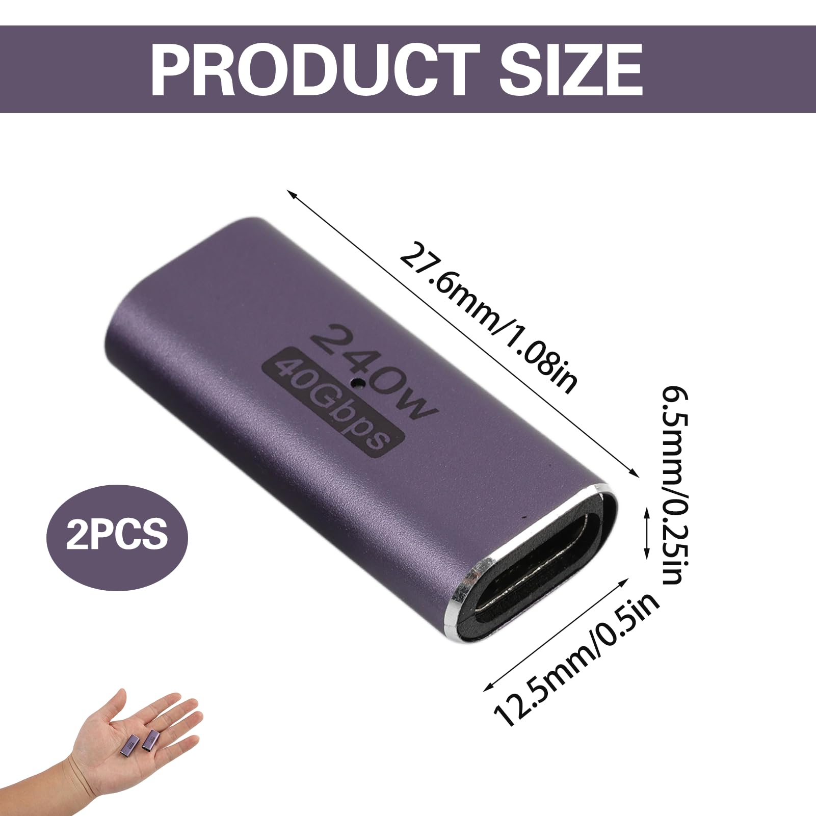 2 sztuki 240 W USB C, adapter żeński na żeński, 40 Gb/s, 8K 60 Hz, szybkie ładowanie, złącze wideo, adapter przedłużający USB C do iPada, przełącznika, Macbooka, urządzeń USB typu C