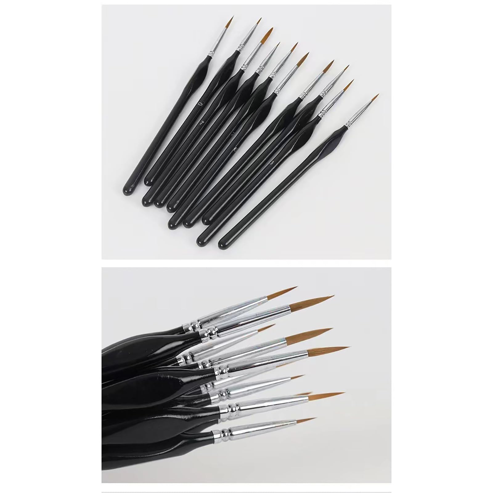 Ensemble de 10 pinceaux pour détails Fins, Pointe Professionnelle, pinceaux Miniatures pour Artistes, Lignes Fines Noires, pour Aquarelle, Acrylique, Peinture à l'huile détaillée