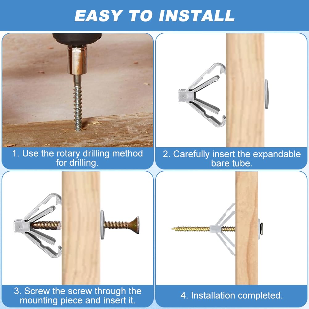 50pcs Plasterboard Wall Plugs Set, Plasterboard Fixings, Heavy Duty Universal Drywall Anchors and Screws - Image 3