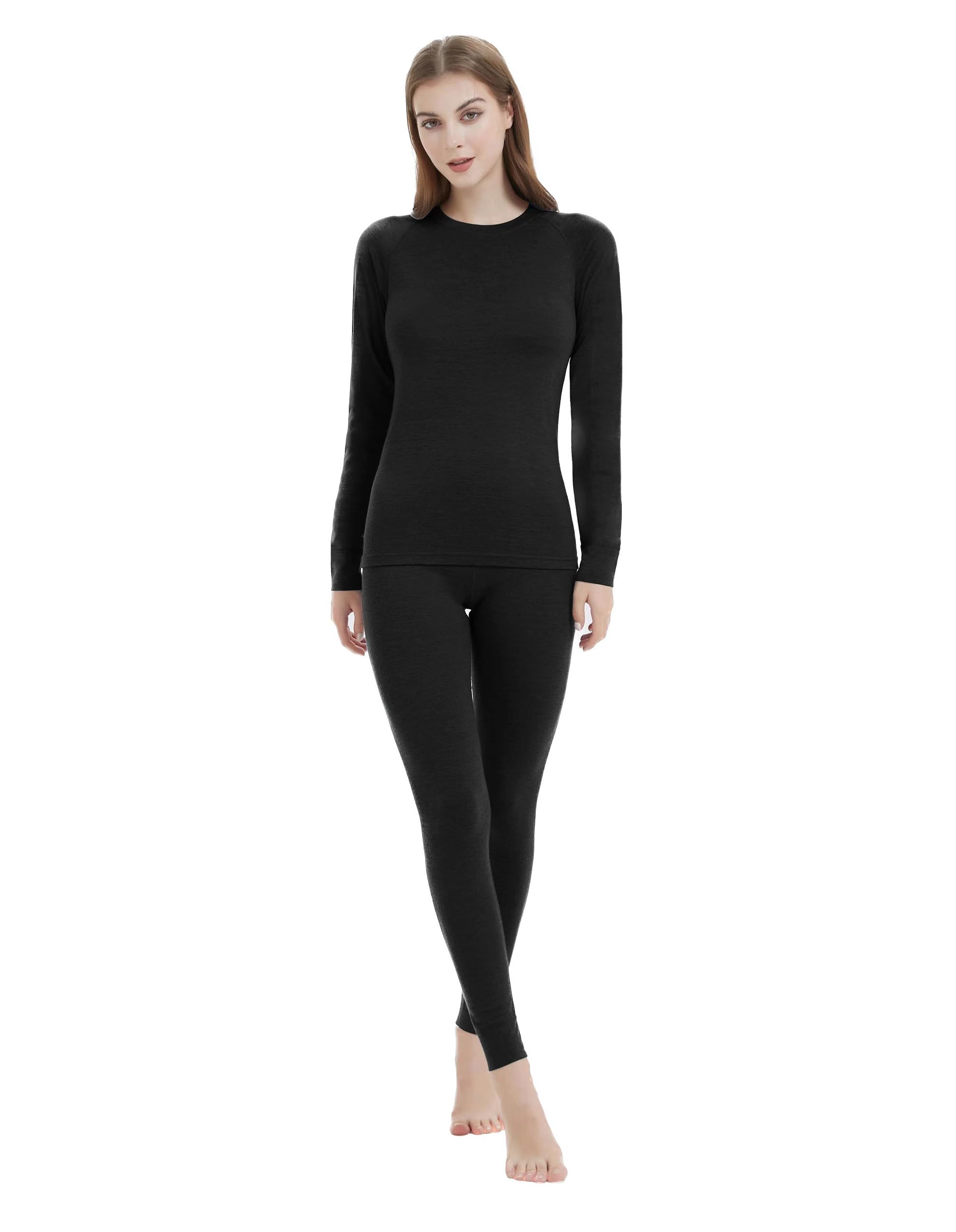 woolcanoWomens 100% Merino Wool Base Layer Sets for Ski Lightweight Thermal Underwear for Women