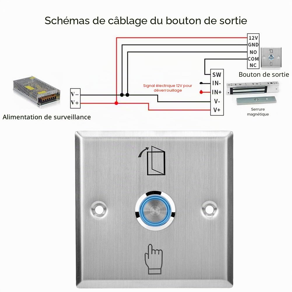 Système de contrôle d'accès, interrupteur lumineux en acier inoxydable, serrure de porte à bouton, serrure de porte de sécurité pratique, interrupteur de serrure de porte d'entrée