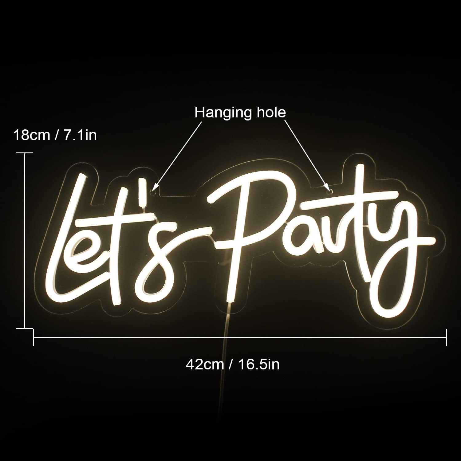 Lets Party Neon Sign Led Dimmable Décoration au néon pour fête anniversaire murale