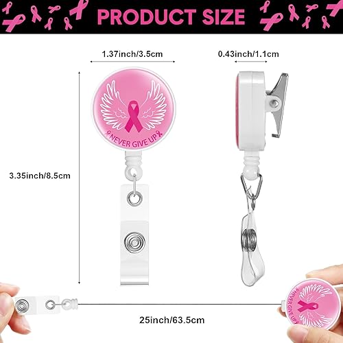 Miniatura 2 de Faccito Carrete retráctil para insignia de cáncer de mama, 18 unidades, con diseño de mariposa, para decoración de cáncer de mama, clip de