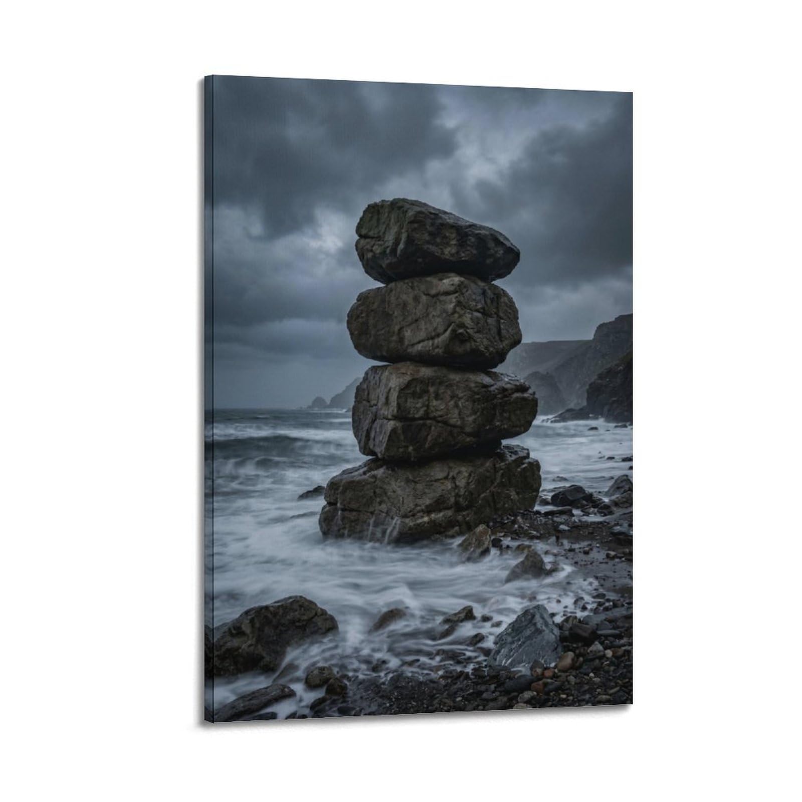 XKUGA Nature Balance Poster Coastal Boulder Storm Waves Serenity Calm Modern Decorative Canvas Prints - Ideal Wall Art for Family, Man Cave, Game Room, Boys & Girls Bedroom 20x30inch(50x75cm)