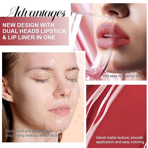 Miniatura 31 de evpct Juego de 6 delineadores de labios y lápiz labial, color rojo oscuro, malva, morado, ciruela, mate, mate, 24 horas a prueba de agua mate, 24 1