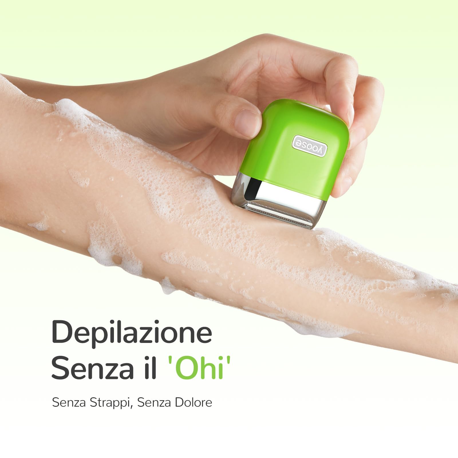 Yoose rasoio elettrico donna, corpo in ABS IPX7 depilatore corpo donna (ricarica USB-C, pettine per trimming, molteplici modalità di rasatura), regolo portatile (Verde)