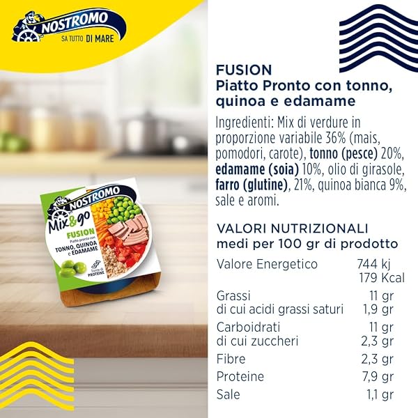 Nostromo Mix&Go Fusion - Piatto Pronto con Tonno, Quinoa, Edamame - Pasto Equilibrato e Veloce - Confezione da 12x190g - 2