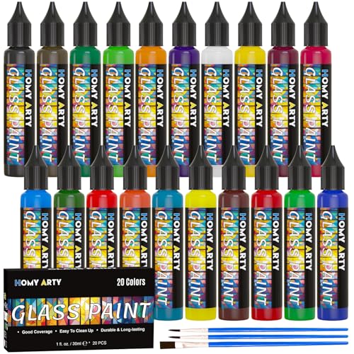 HOMY ARTY Glass Paint 20 Colors (1 fl oz Each)
