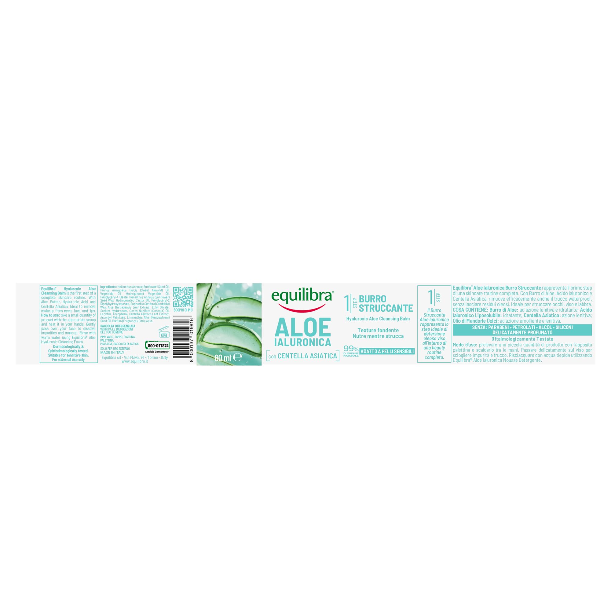 Equilibra, Aloe Ialuronica Burro Struccante Viso, con Burro di Aloe, Acido Ialuronico e Centella Asiatica, Doppia Detersione, Adatto a Pelli Sensibili, Clinicamente Testato, 80ml - 4