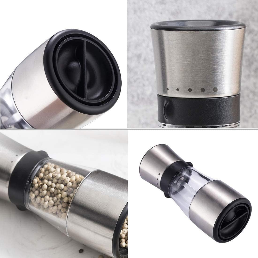 Salt and Pepper Grinder Set - Salt and Pepper Shakers for Professional Chef - with Brushed Stainless Steel, Ceramic Core and Adjustable Coarseness,2 Pack