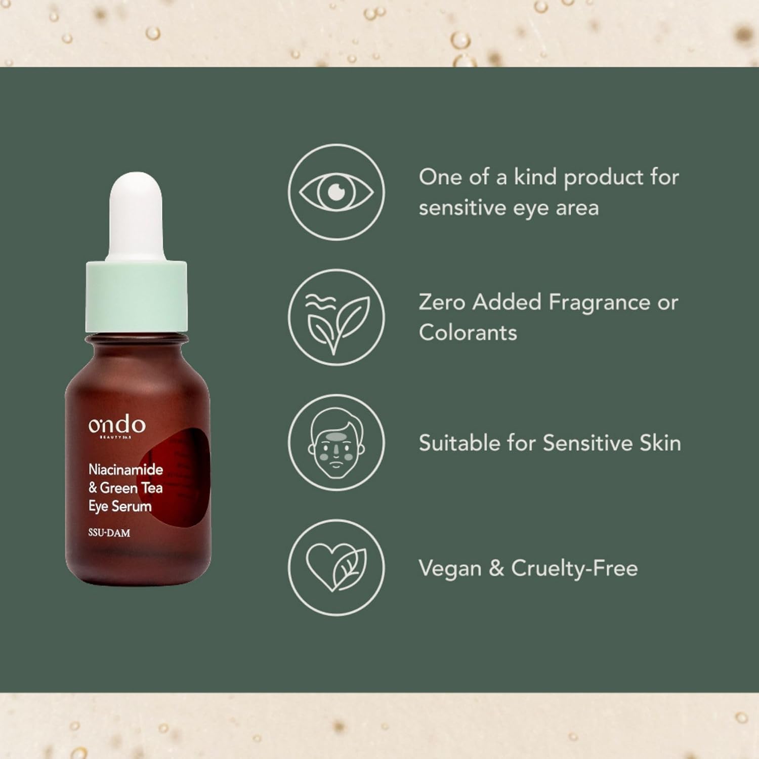 Ondo Beauty 36.5 Niacinamide & Green Tea Eye Serum – Brightening & Calming Eye Treatment, Targets Aging, Dark Circles, Dryness | Korean Vegan Skincare | 0.52 fl.oz.