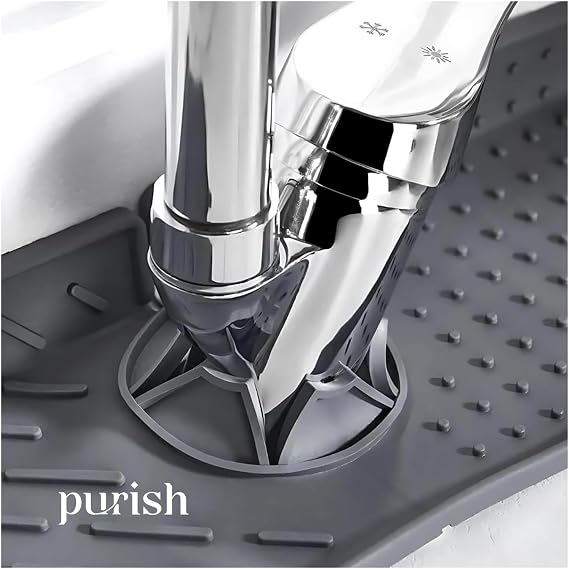 Purish | Flexible Silicone Faucet Back Water Holder and Sink Mat – Drained Faucet Pad for Kitchen and Bathroom Use, Sponge Holder and Countertop Protector
