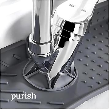 Purish | Flexible Silicone Faucet Back Water Holder and Sink Mat – Drained Faucet Pad for Kitchen and Bathroom Use, Sponge Holder and Countertop Protector