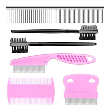 Flea Comb Lice Comb Cat Comb Dog Comb Pet Grooming Combs Tear Stain Remover Comb Remove Mucus Crust 2-in-1 Metal Round Smooth Teeth Comb Remove Floating Hair Tangles Dander pink