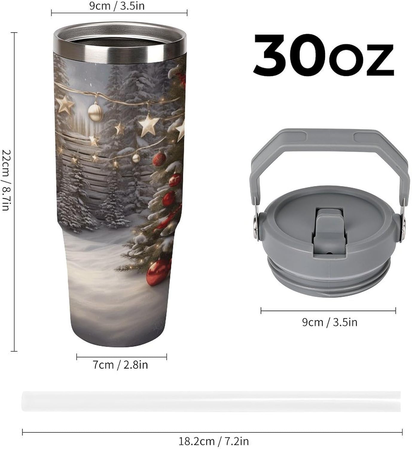 Christmas Wood Water Bottle 30 Oz Fits Car Cup Holder,Insulated Coffee Mug Large Capacity Car Cups,Stainless Steel Double Wall Sport Bottle for Travel Sports Gym