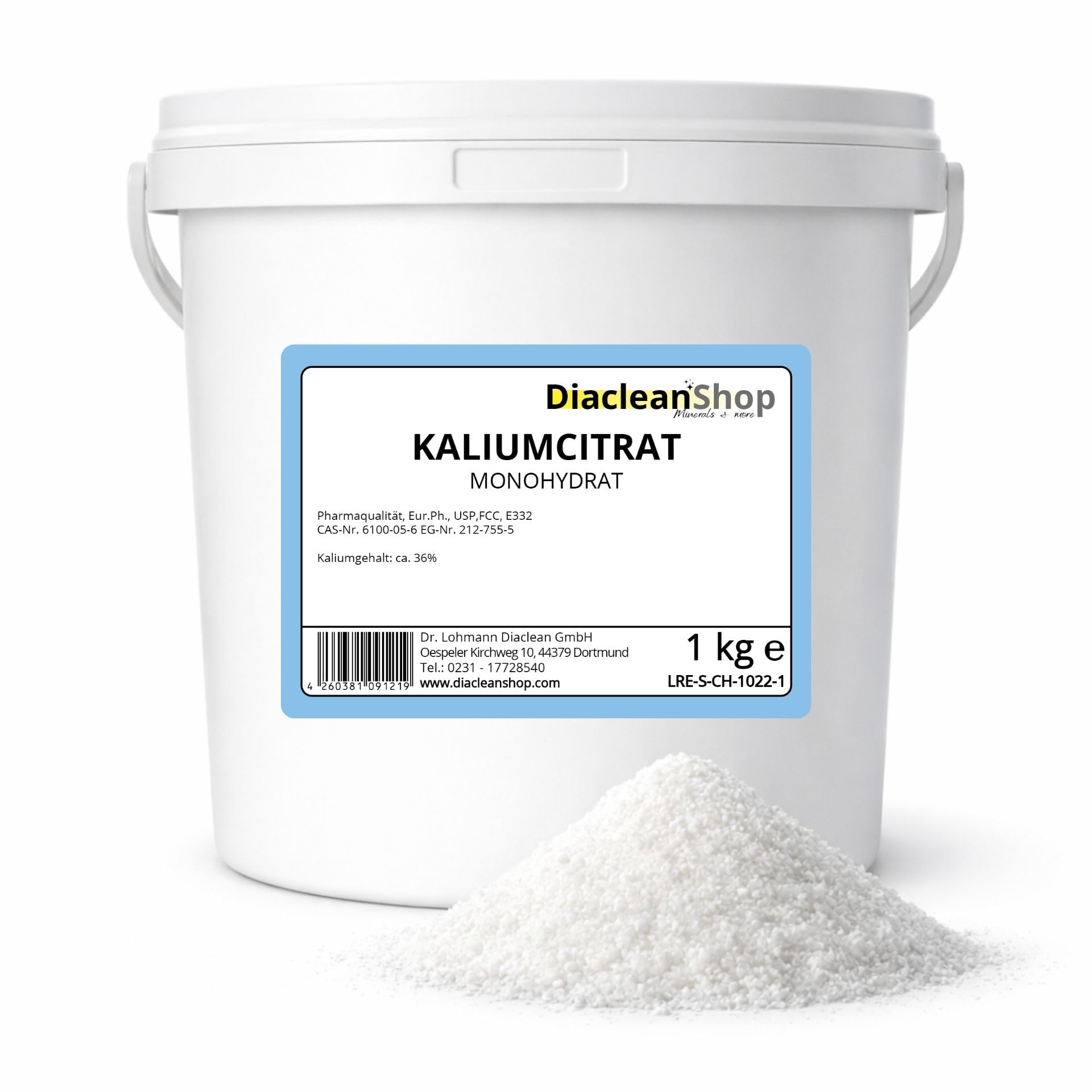 Kaliumcitrat Monohydrat 1kg – Lebensmittelqualität E332 – 36% Kalium – kristallines Pulver