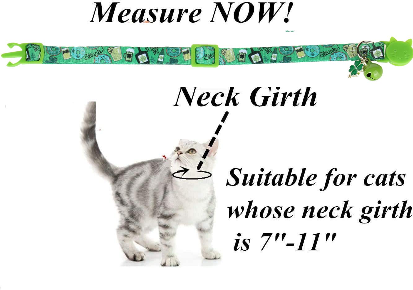 BoomBone Paquete de 2 collares de gato para el día de San Patricio, collares ajustables de seguridad con campana para gatito