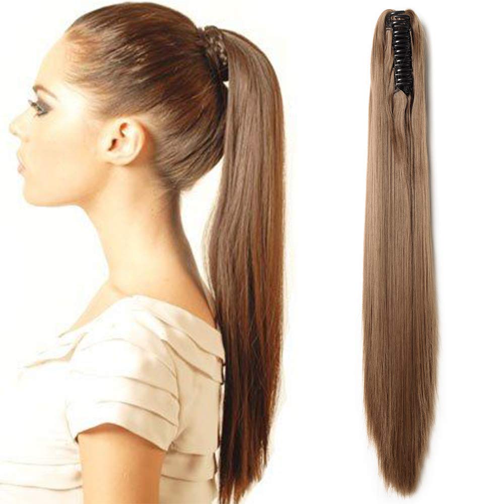 32"(81cm) SEGO Coleta Postiza Larga Pelo Sintético Se Ve Natural [Castaño Oscuro] Extensiones de Cabello Clip Cola Lisa Ponytail Extension (140g) — view 81