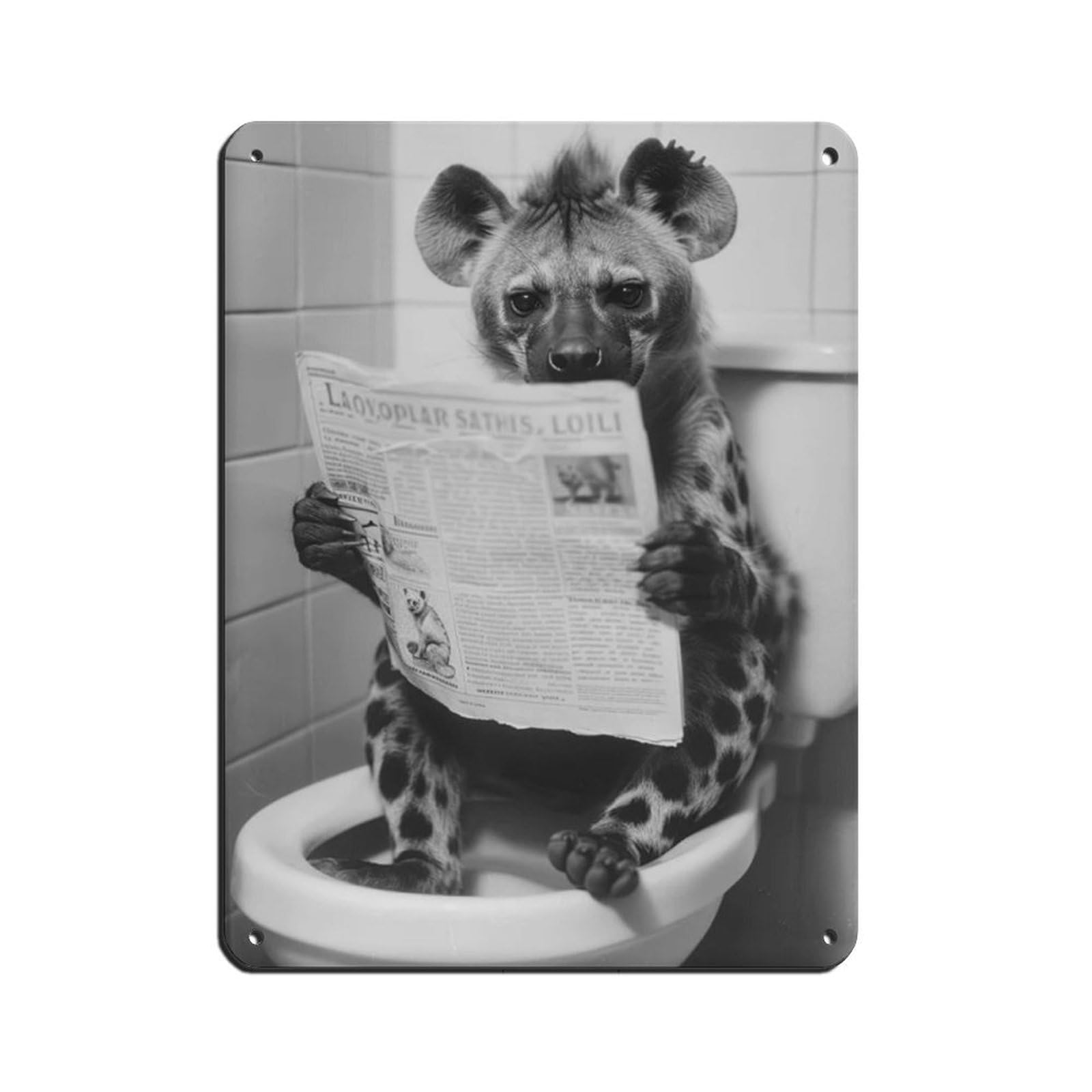 Lxwnze 30L X 40W Cm Hyena Sitting On The Toilet Reading A Newspaper (2) Retro Poster Metal Tin Sign Chic Art Retro Iron Painting Bar People Cave Cafe Family Garage Poster Wall Decoration 12X16inch(30X40cm)