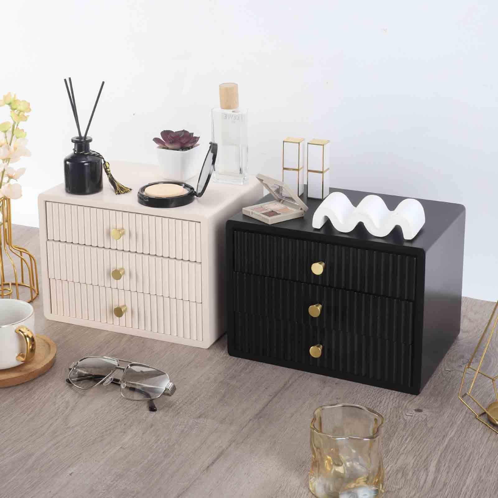 Organizador Escritorio Cajones De Escritorio De Madera Acanalados, Caja De Almacenamiento De Cajones Para Objetos Pequeños, Organizador Archivo(Black)
