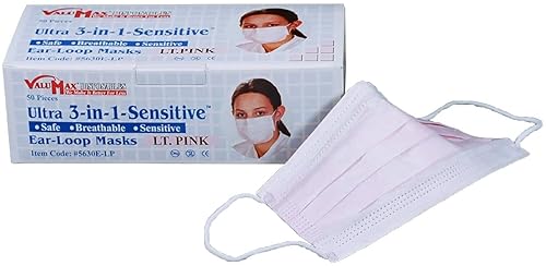 Miniatura 10 de ValuMax 5630E-SB - Mascarillas desechables ultra 3 en 1 con cinta elástica para las orejas, capa interior de celulosa, alta filtración, azul cielo,