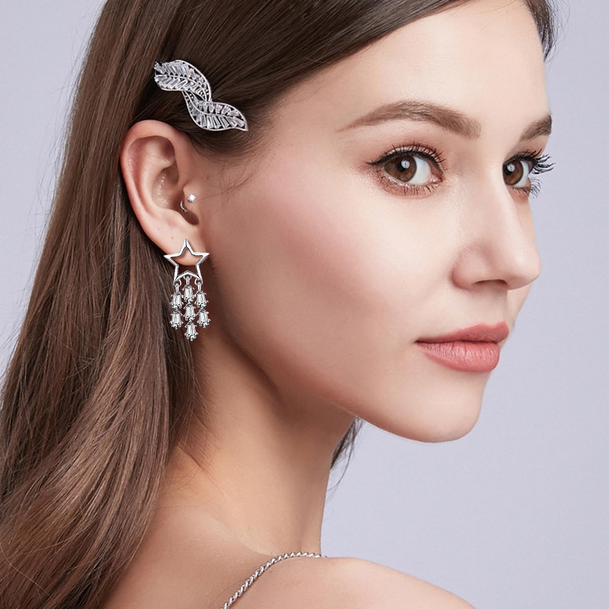 16 Pairs Silver Dangle Earrings For Women,Trendy Diamond Stud Earrings For Women, Hypoallergenic Earrings Dangling for Teen Girls - Image 3