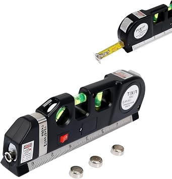 Laser Level Line Tool, Standard Cross Line Laser leveler with 8ft/2.5M Metric Ruler, Multipurpose Laser Leveler Kit for Flooring & Tile Installation