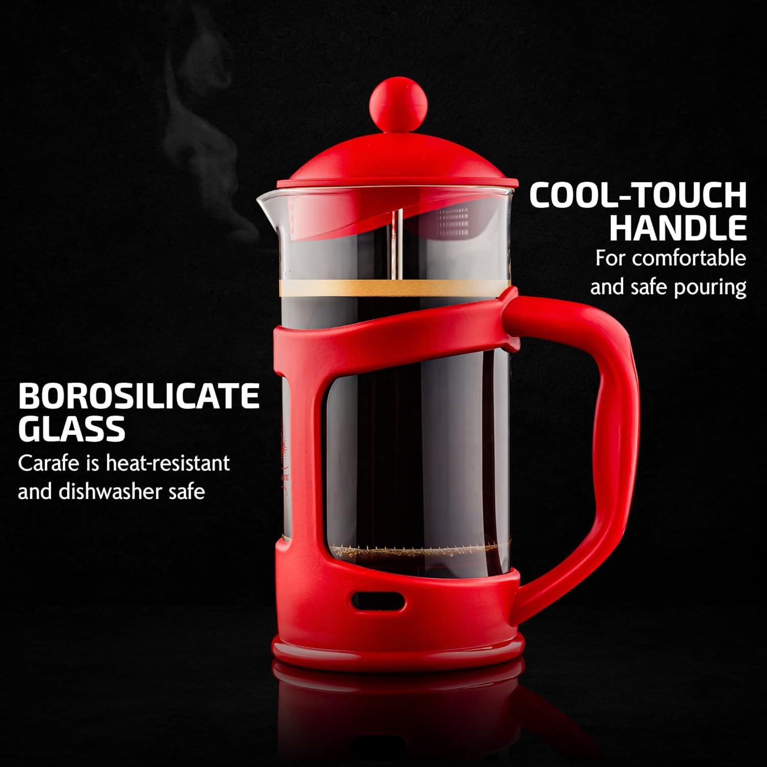 CrossCreek 34oz Stainless Steel French Press - 304 Grade, Black, Coffee & Tea Maker