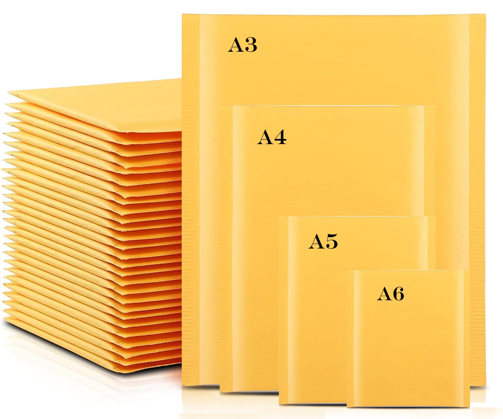 Bubble Padded Kraft Envelopes Assorted Sizes - A3, A4, A5, A6 - Postal Wrap Bags for Secure Shipping (Gold, A5)