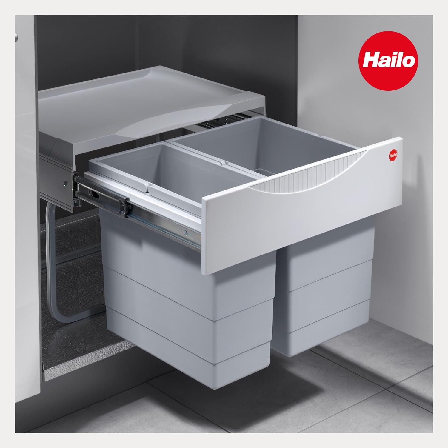 Hailo TR Swing 3644701 Rubbish Bin 50.2/30 for Cabinets from 500 mm with Hinged Door, Grey