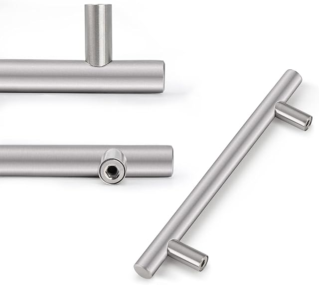 Probrico 10 PCS Brushed Nickel Stainless Steel Kitchen Cabinet T Bar Handle Furniture Drawer Pulls Cuoboard Knobs PD201HSS160(160mm Hole centers/224mm Long)
