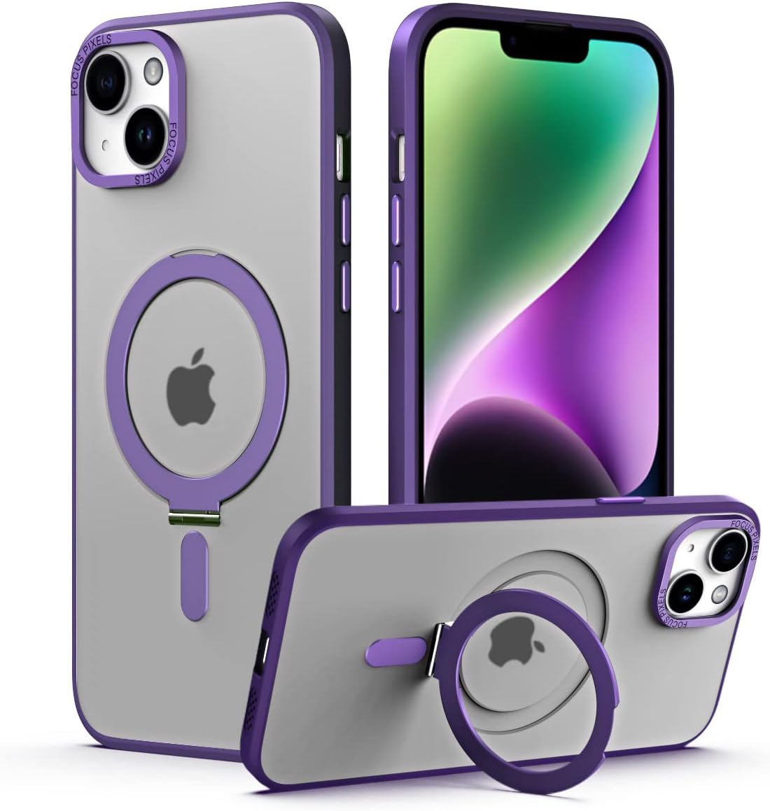 Ponnky iPhone 14 Phone Case for Women, Embedded Kickstand Cover with Magnetic Wirless Charging Shockproof Matte Compatible with MagSafe Case iPhoen 14 Pro 5G 6.1inch (Deep Purple)