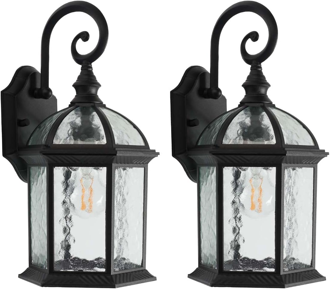 SAFAVIEH Lighting Collection Falyn Black Outdoor Wall Sconce Set of 2 Light Fixture (LED Bulbs Included)