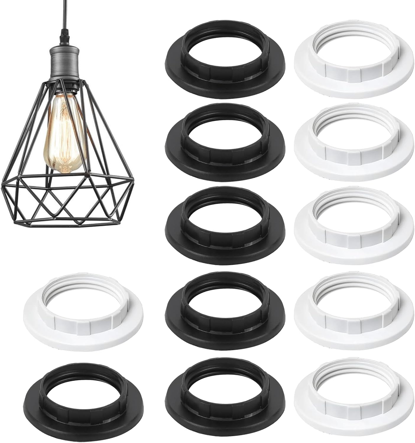 12PCS E14 Screw Collar Ring for Lamp Shade Reducer Ring for Converting Larger Lamps Fittings to Standard Size 26.5mm Light Shade Adapter Rings Secure for Ceiling Pendant E14 Lamp Holder for Repair