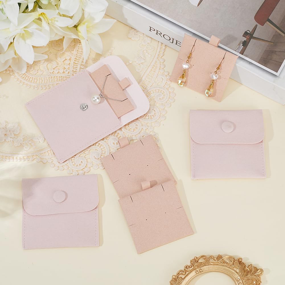 20 Lot de 3 x 3.2cm de Pochette à Bijoux à Pression avec Insert en Microfibre Rose Velours Doux Pochettes Carrées pour Cadeaux de Demoiselle d'honneur pour Bagues Boucles d'oreilles Colliers