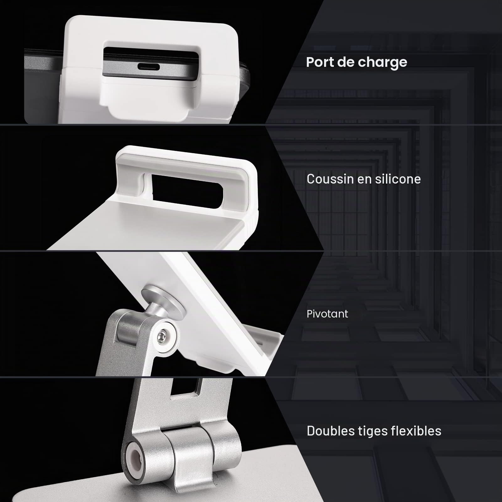 Support Tablette Réglable et Pliable, Porte Tablette Bureau Aluminium Lourd Pivotant à 360°, Compatible avec iPad Pro/Air/Mini, Samsung Tab, Surface Pro, Kindle Fire (7-13") (Argenté)