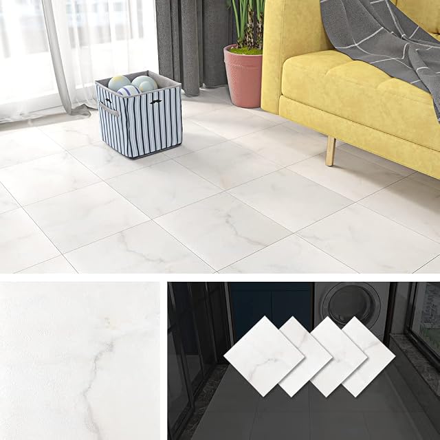 Livelynine 16pcs Self Adhesive Floor Tiles Marble Effect Vinyl Flooring Modern Stick on Floor Tiles for Bathroom Flooring Kitchen Floor Tiles Floor Tile Stickers 30cm x 30cm Hallway White/Blue/Beige
