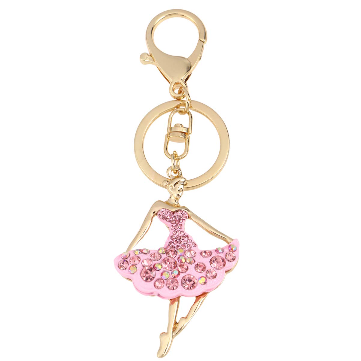 UBERSWEET1 Pc Crystal Keychain Sparkling Ballerina Key Chain with Clasp Rhinestones Keyring Purse Bag Decor (Pink) |||