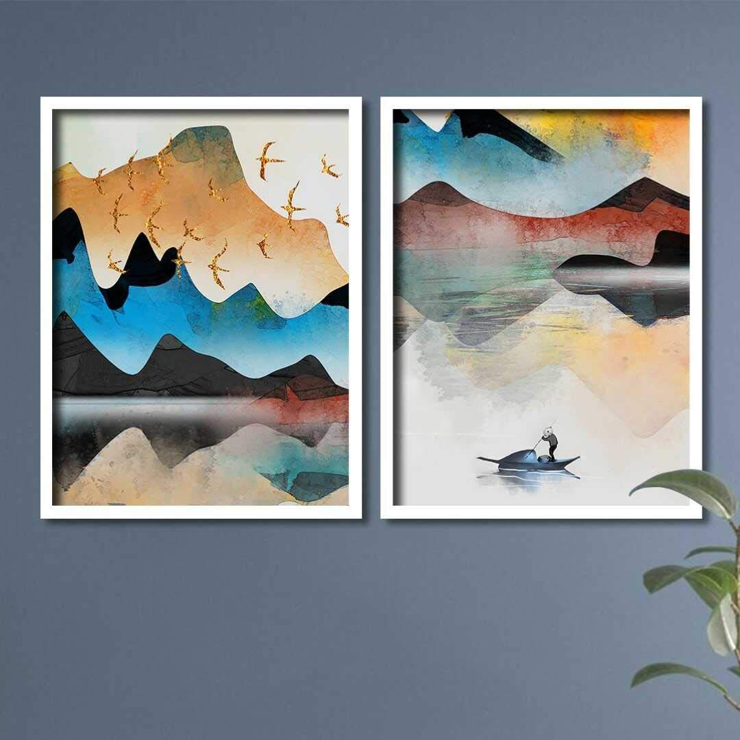 Boho Canvas Art Set - 2 Abstract Wall Paintings -24 Boho Canvas Art Set - 2 Abstract Wall Paintings -24