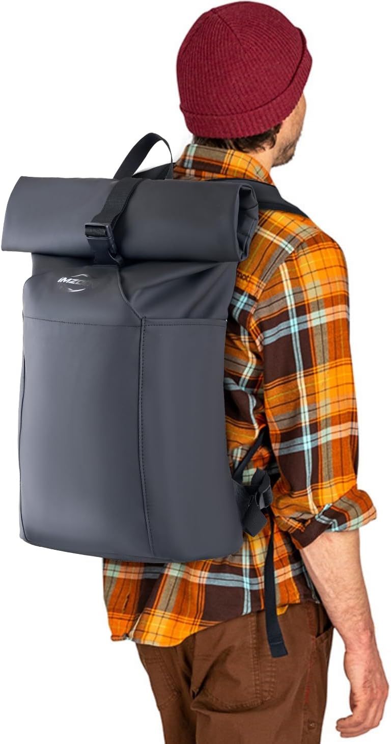 Rolltop Backpack for Men Women, Lightweight,PU Waterproof Bag Laptop Backpack Fits 16 inch Laptop Large Capacity Adjustable 23L for Travel Sports Work University Camping School Season,Black - Image 9