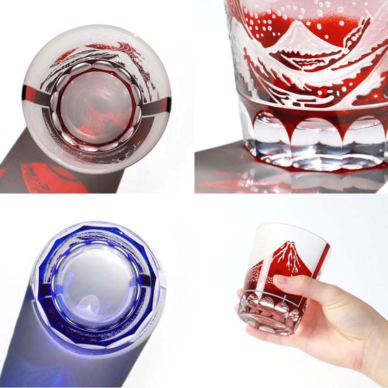 Amazon｜切子グラス 赤 青 ロックグラス おしゃれ 単品 250ml 食