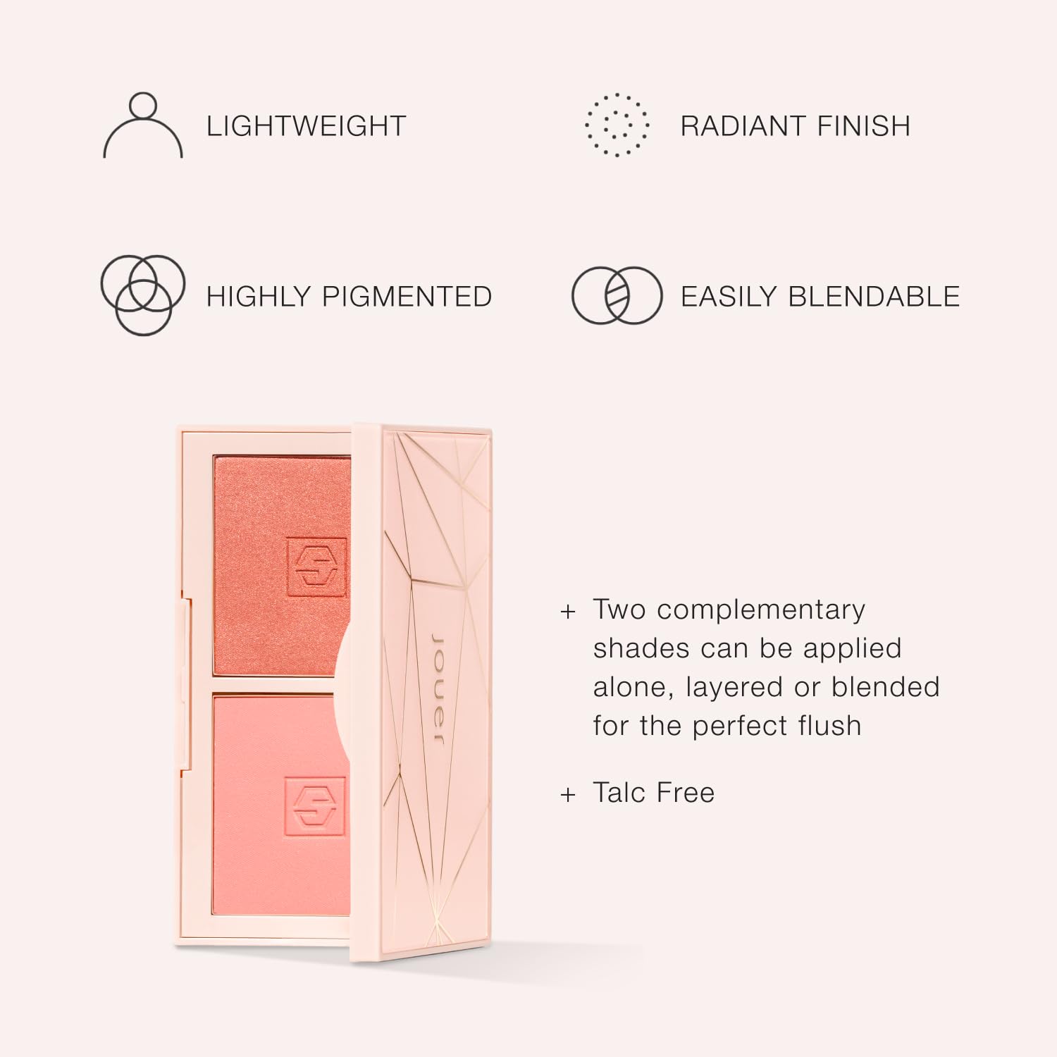 Jouer Blush Bouquet Duo Deluxe Mini-Rouge-Palette mit 2 Lidschatten, hochpigmentiertes Puder, natürlich, flush, Schönheitskosmetik, Vitamin E, puderfrei, parabenfrei, glutenfrei und tierversuchsfrei