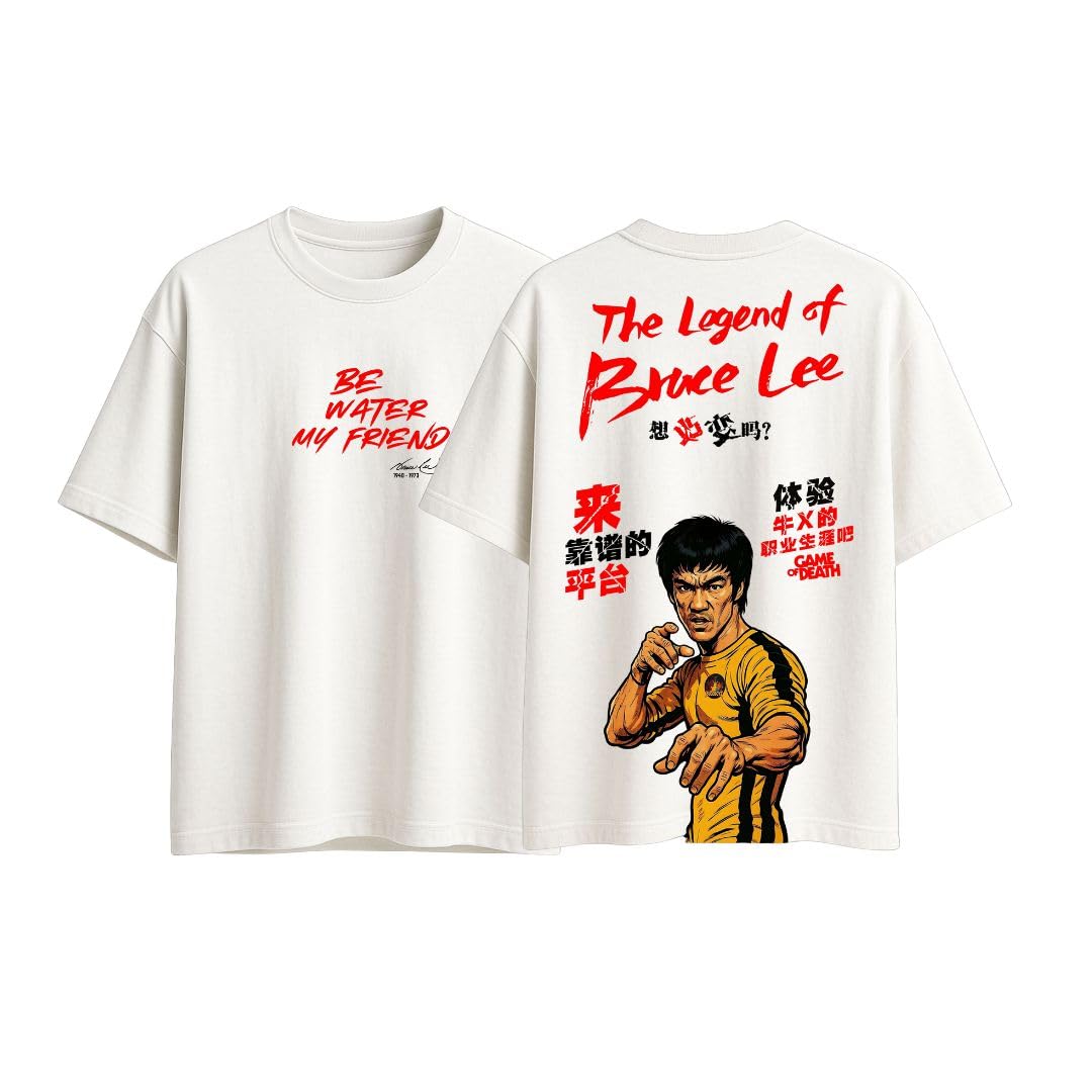 metro alien The Legend of Bruce lee 100% Cotton Oversized T-Shirt Unisex Drop Shoulder (Pack of 1) White | French Terry Cotton-picture-30