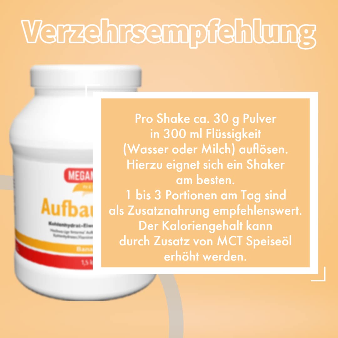 MEGAMAX Aufbaukost Banane 1.5 kg Ideal zur Kräftigung und bei Untergewicht. Proteinpulver zur Zubereitung eines fettarmen Kohlenhydrat-Eiweiß-Getränkes für Muskelmasse u. Muskelaufbau Gewichtszunahme