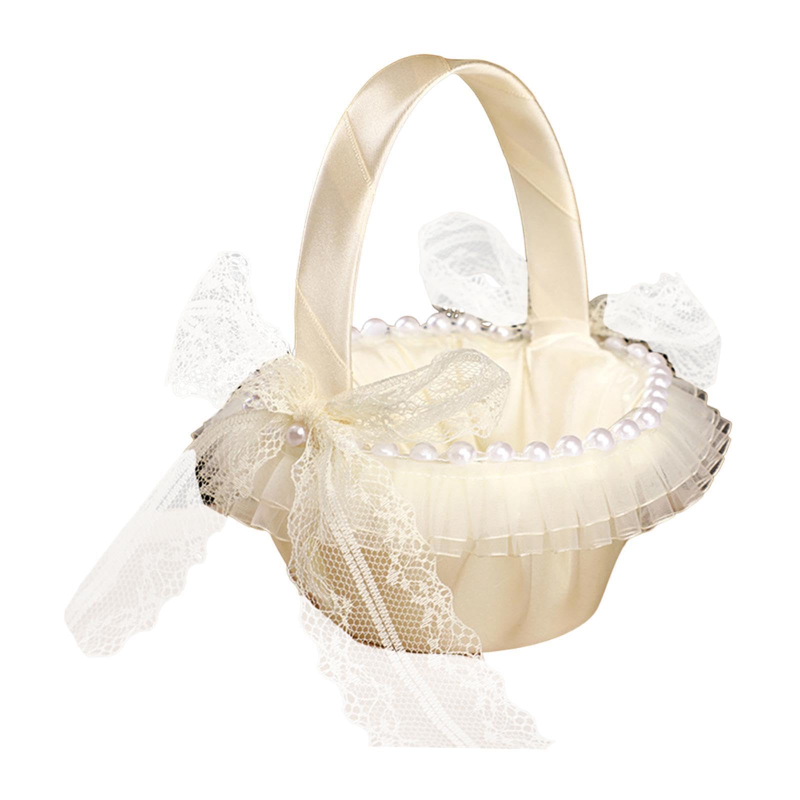 AUYXSSZ Romantic Satin Flower Basket Beautiful Bowknot Charming Decor For Any Special Event Wedding Flower Girl Basket Can Be Used To Hold Flowers Elegant, Style B